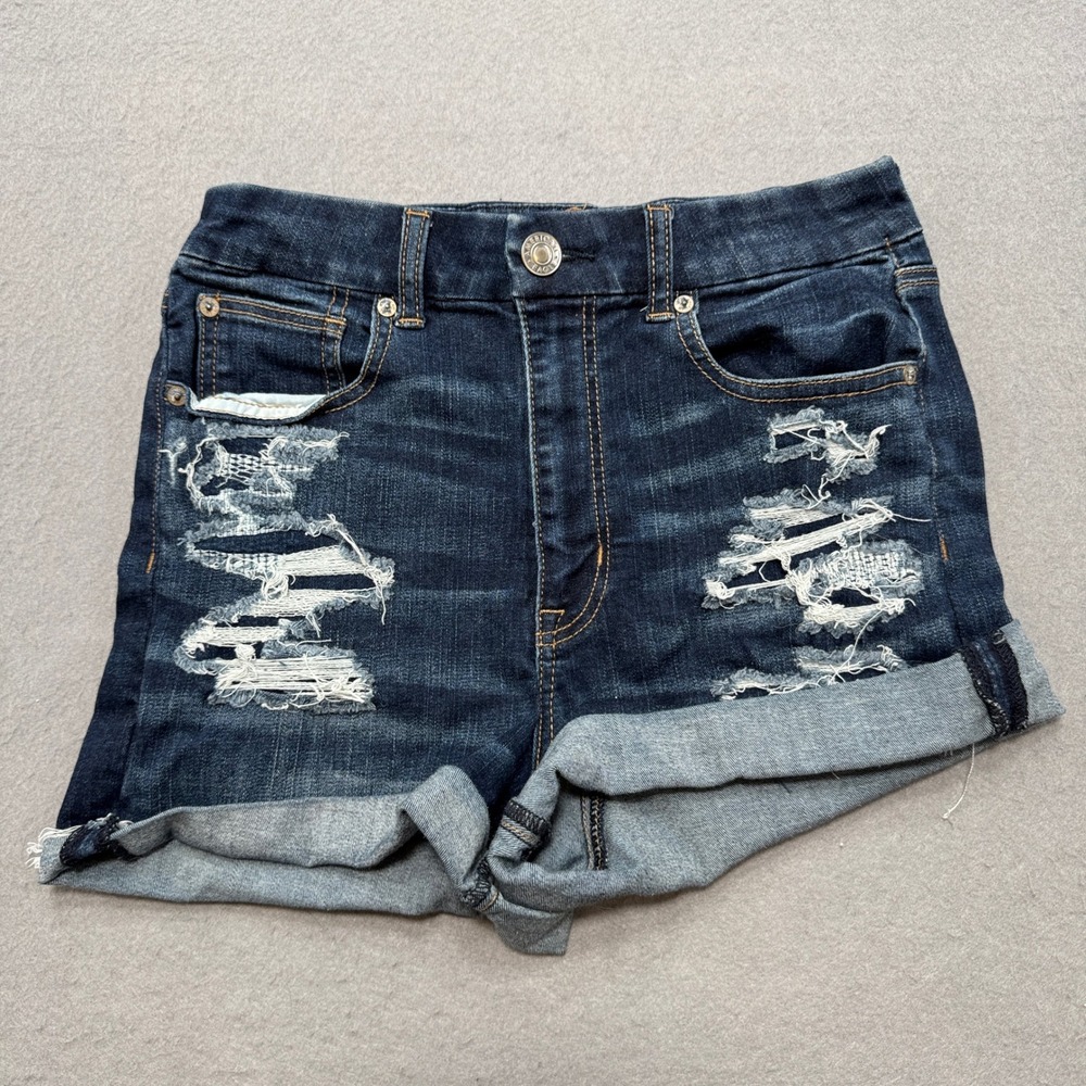 American Eagle Outfitters Dark Blue Distressed Denim Jean Shorts